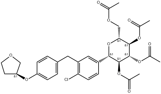 (1S) - [4-chloro-3- [[4 [[(3S) - tetrahydrofu-ran-3-yl]]]] fenilo metílico fenilo oxy 1,5-anhydro-2,3,4,6-tetra-O-acteyl-1-C-] - estructura de D-Glucitol
